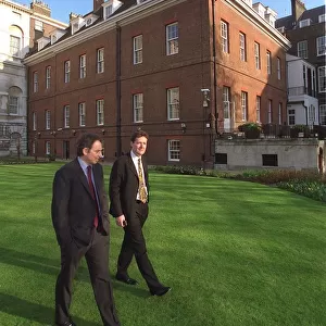 Tony Blair British prime minister in the grounds of 10 Downing street with Mirror editor