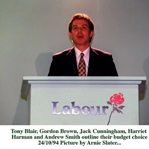 Tony Blair Labour leader at his press conference to announce Labours shadow Budget