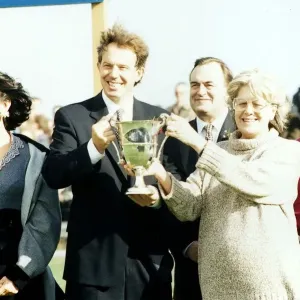 Tony Blair Labour Leader with wife Cherie and John Prescott during the prize giving