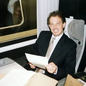 Tony Blair Labour MP sitting on train July 1994 Tony Blair Labour MP sitting on train July 1994