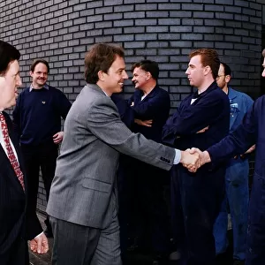 Tony Blair Labour party leader shaking hands with Daily record employees at new cardonald