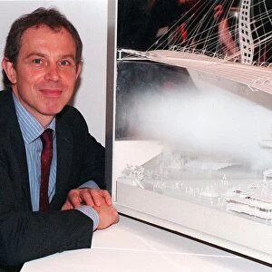 Tony Blair with model of the new Millennium Dome Feb 1998 in Greenwich