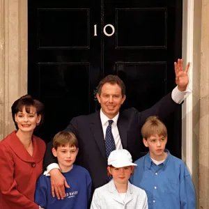 Tony Blair MP with family outside 10 Downing Street May 1997 after Labour won General Tony Blair MP with family outside 10 Downing Street May 1997 after Labour won General