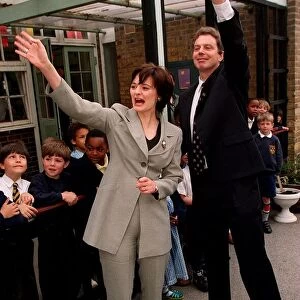 Tony Blair MP Prime Minister with wife Cherie Blair during a visit to Sudbourne Primary