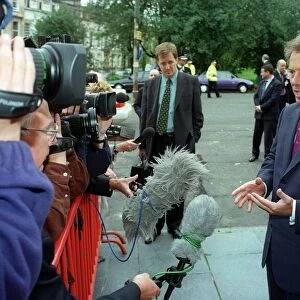 Tony Blair outside Nick Nairns restaurant August 1998 in Woodside Terrace Glasgow