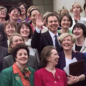 Tony Blair surrounded by some of the 101 new woman Labour MPs on first day of his new