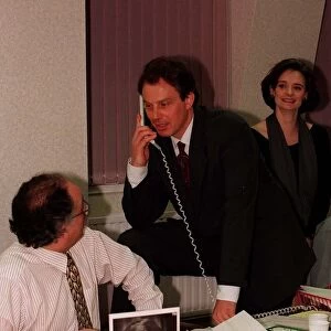 Tony Blair on the telephone at Walworth Road HQ as the first results of the Local