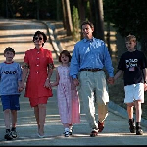 Tony Blair and wife Cherie and family on holiday Italy August 1997 where they are staying