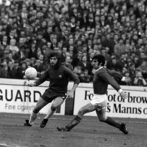 Tony Dunne Manchester United beats Alan Hudson Jan 1971 to the ball during match
