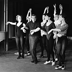 Tony Hancock and his girl dancers, rehearsing at the London Palladium. 8th August 1963