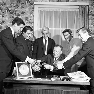 The Tornados, English instrumental group, pictured with Pat Doncaster of the Daily Mirror