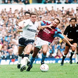 Tottenham Hotspurs footballer Paul Gascoigne marked by Paul Birch of Aston Villa during