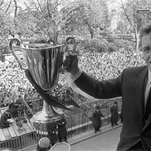 Tottenham Hotspurs Terry Dyson holding the European Cup Winners Cup Winners trophy