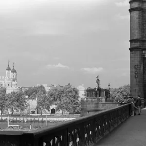 The Tower of London seen from the road deck of Tower Bridge, London. August 1939