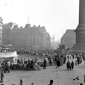 Trafalgar Square - London Views- March 1957 People enjoy the spring sunshine