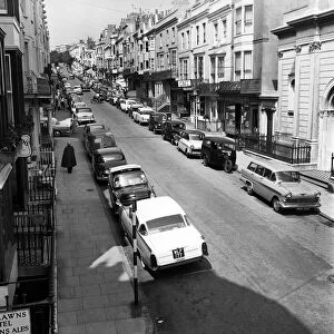 Traffic / Parked cars, street scene. June 1960 M4336