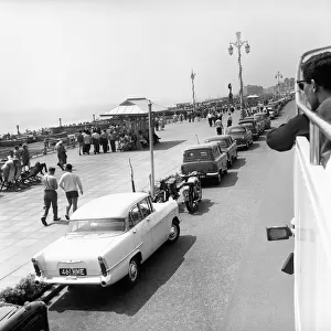 Traffic, parked cars, street scene, Brighton, East Sussex. June 1960 M4336-001