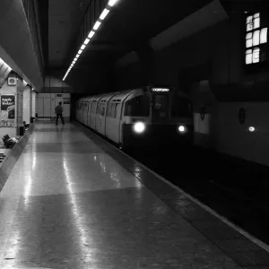 A train approaches the platform at Heathrow Airports terminal four tube station