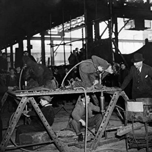 Training young riveters at a Scottish Shipyard during the Second world war