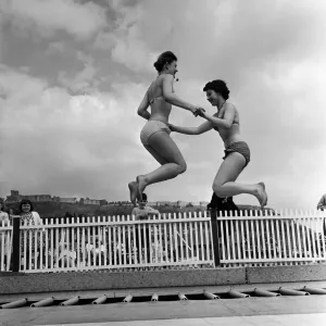Trampoline on the sands at Scarborough, North Yorkshire Trampoline on the sands at Scarborough, North Yorkshire