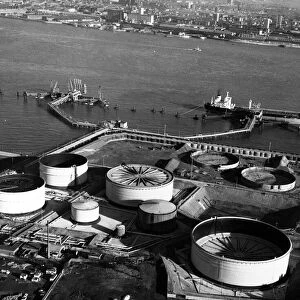 Tranmere Oil Terminal, showing the tanks under construction. circa 1960