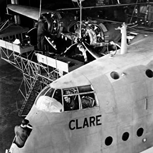 The transatlantic flying boat Clare is overhauled after her strenuous journeys