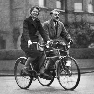 Transport: cycles: Blind mans tricycle. Mr. and Mrs. Mervyn Milsted on their tricycle Transport: cycles: Blind mans tricycle. Mr. and Mrs. Mervyn Milsted on their tricycle
