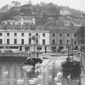 Trawlers beached on the inner slip at Torquay in the 1950s