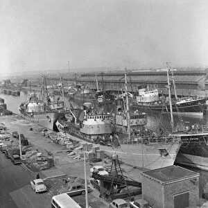 Trawlers tied up in St Andrews Dock, Hull 25th April 1968