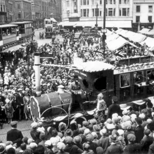 A Trent Motor Traction Company tableau movers through the crowds in Derby Market Place A Trent Motor Traction Company tableau movers through the crowds in Derby Market Place