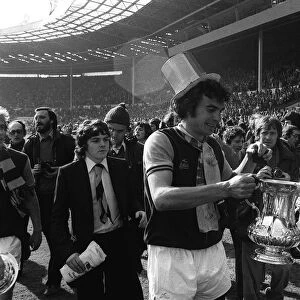 Trevor Brooking and Kevin Locke with the FA Cup 1975 after West Ham had beaten