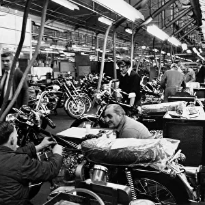 Triumph motor cycles once more rolling off the assembly lines at Meriden