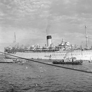 The troopship Stratheden at Port Said on the Suez Canal, Egypt. Circa 1949