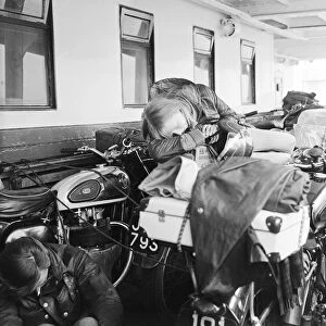 TT race fans on the ferry over to the Isle of Man. 29th June 1965