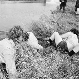 Tug of War Competition across the River Great Ouse aka Old West River in Stretham