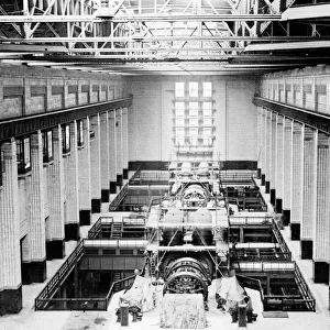 The turbine room of Londons Battersea Power Station. Circa 1950