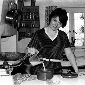 Tv cook Delia Smith at home in kitchen 1981
