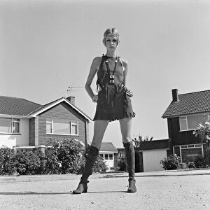 Twiggy, (real name Lesley Hornby) English model, seen in a Hippie gear outfit