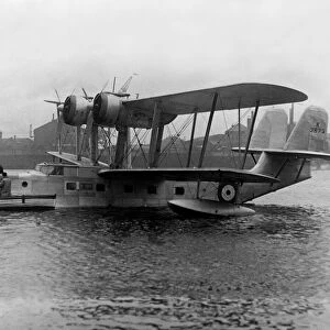 A twin engined RAF Supermarine Stranraer (K3973) flying boat lying in the River Wear
