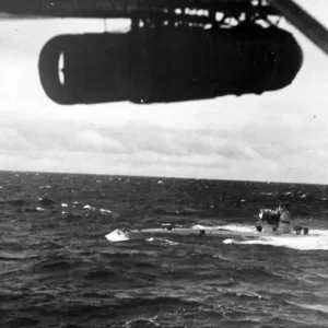 U-570, a type VIIC submarine, bow down off Iceland, with her crew assembled U-570, a type VIIC submarine, bow down off Iceland, with her crew assembled