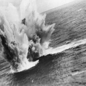 U-Boat 610 surprised and sunk. 8th October 1943 Photograph shows the depth charge