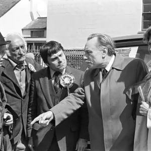 Black and white print of Enoch Powell campaigning in Bangor Black and white print of Enoch Powell campaigning in Bangor