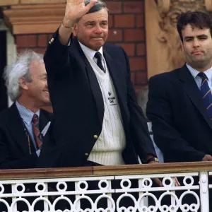 Umpire Dickie Bird wipes a tear from his eye as he stands on the balcony at the end of Umpire Dickie Bird wipes a tear from his eye as he stands on the balcony at the end of