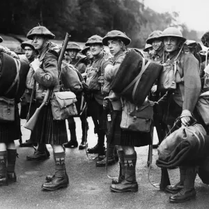 Unidentified Scottish Battalion of the British Expeditionary Force seen here boarding a Unidentified Scottish Battalion of the British Expeditionary Force seen here boarding a