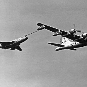 A United States Air Force KB50 tanker refuelling F100 and F101 fighter planes during a