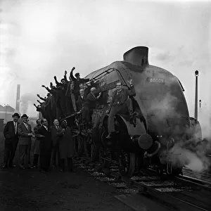 The unmistakable cuvring bulk of a Gresley Class A4 Pacific express locomotive is graced