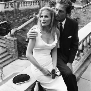 Ursula Andress, swiss actress, meets her new leading man John Richardson