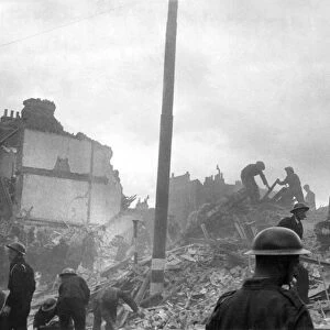 V1 flying bomb falls on dwelling houses and shops somewhere in Southern England