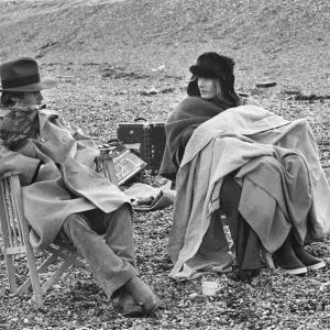 Print of Vanessa Redgrave and James Fox on a pebbled beach at Dover Print of Vanessa Redgrave and James Fox on a pebbled beach at Dover