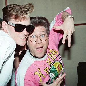 Vanilla Ice visits Capital Radio, London. He is pictured with Neil Fox. 10th April 1991